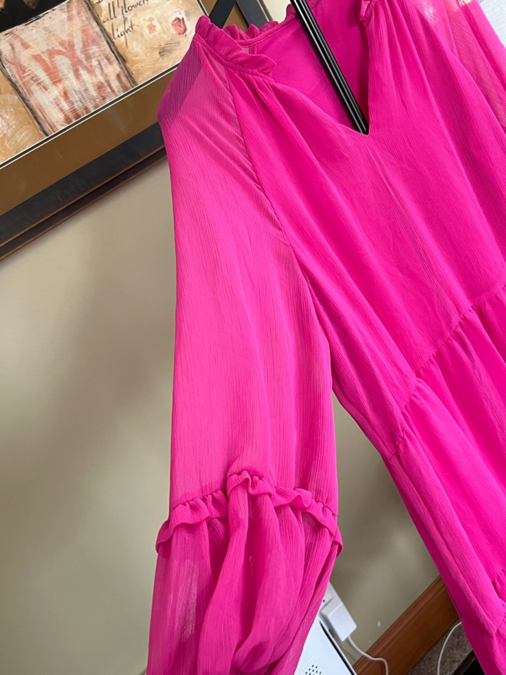Hot Pink Tiered Ruffle V-Neck Dress - Picture 3 of 3